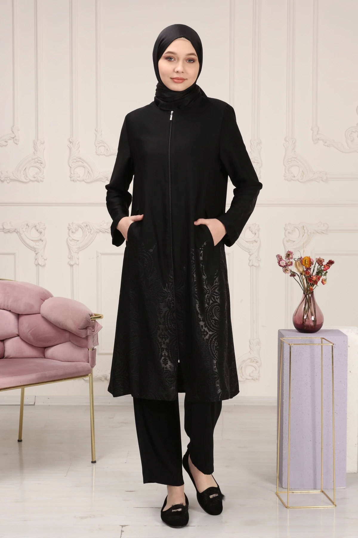Women Hijab Muslim Suit Tunic Pants Combination Islamic Fashion Casual Wear Morocco Dubai Wedding Ceremony Reis Store Silky Poli