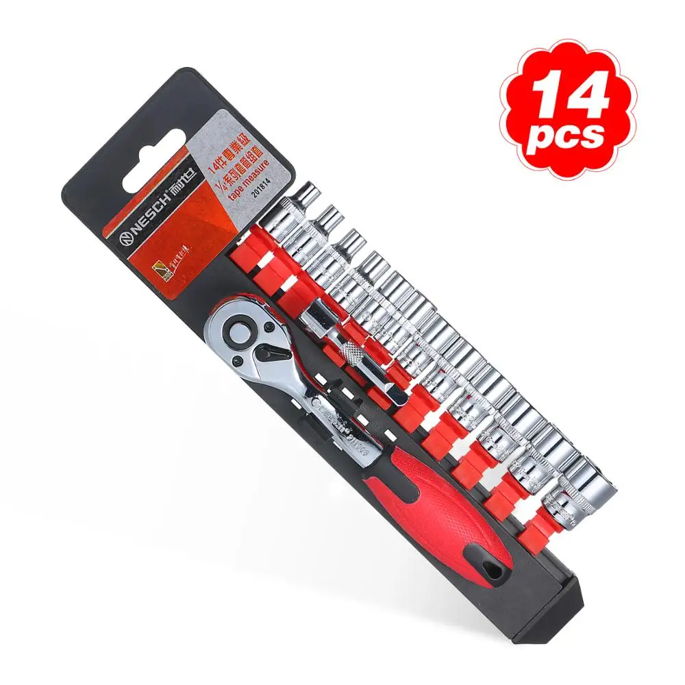 

14-PCS1/4 "набор гаечных ключей, реверсивный ключ с трещоткой, заменяемые гаечные ключи с 2-дюймовым удлинителем и подвесным держателем