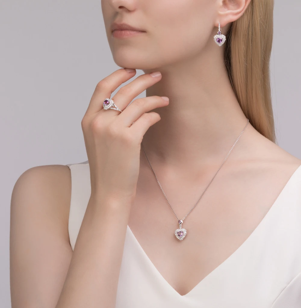 Серебряное кольцо с аметистом и фианитами SUNLIGHT проба 925|Кольца| |