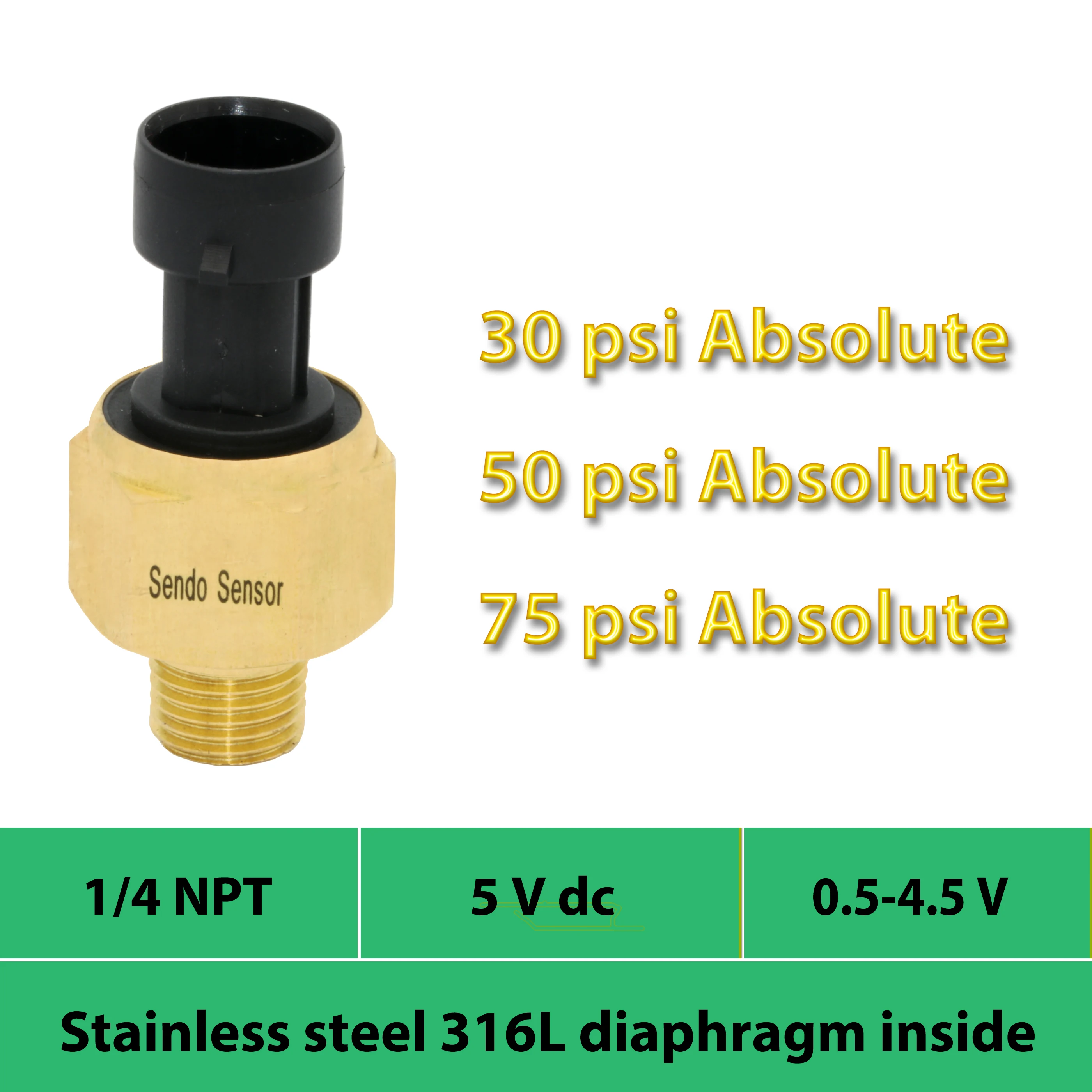 Датчик давления 30psi 75psi 50 psi абсолютный 0 5 4 V сигнал 5Vdc поставка AISI 316L диафрагма 1 NPT
