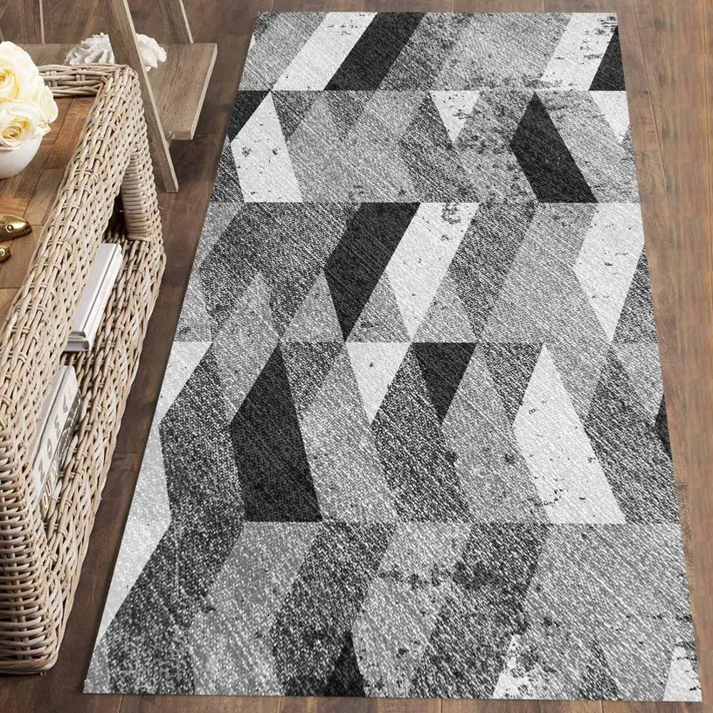

Else Gray White Black Geometric Nordec 3d Print Non Slip Microfiber Washable Long Runner Mat Floor Mat Rugs Hallway Carpets