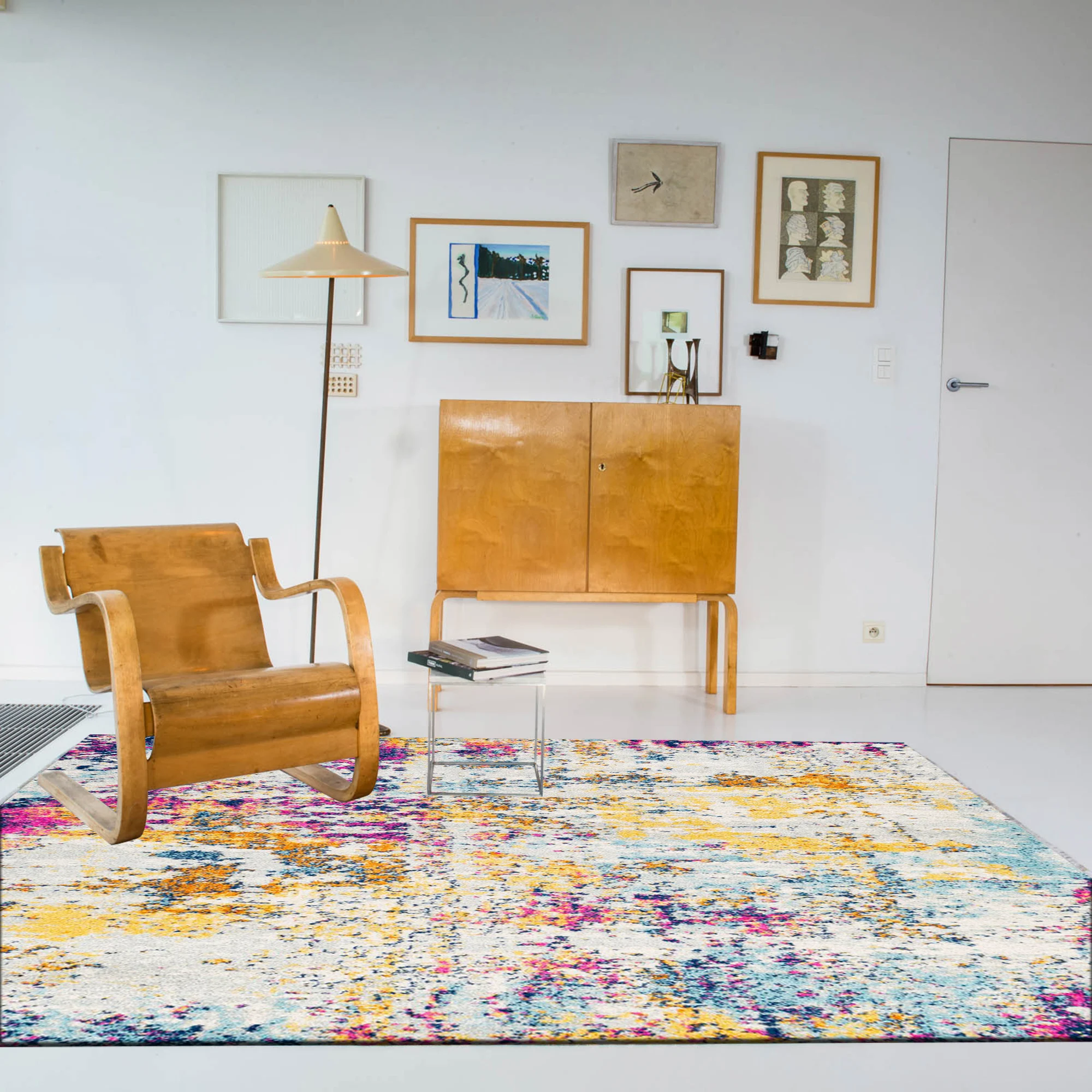 

Else Splash Paint Brush Yellow Purple 3d Print Non Slip Microfiber Living Room Decorative Modern Washable Area Rug Mat