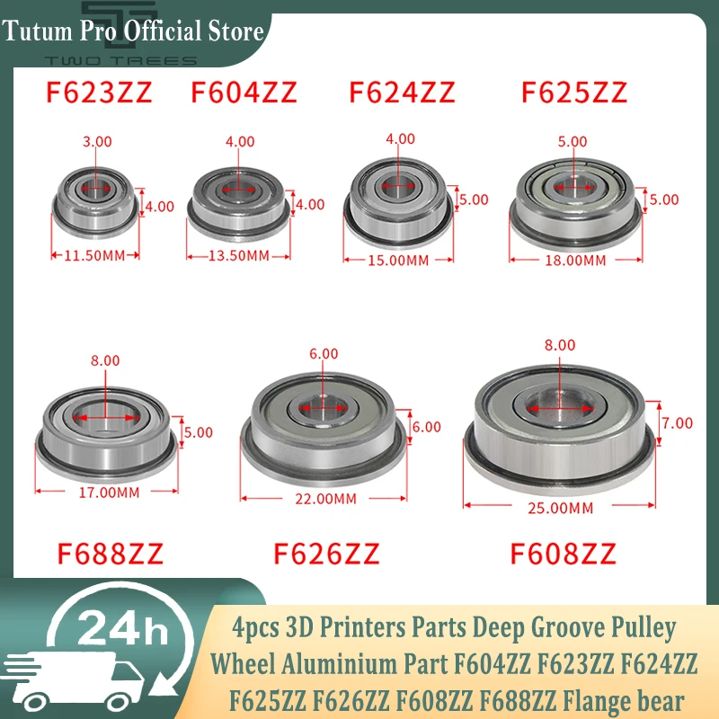 

4pcs 3D Printers Parts Deep Groove Pulley Wheel Aluminium Part F604ZZ F623ZZ F624ZZ F625ZZ F626ZZ F608ZZ F688ZZ Flange bear