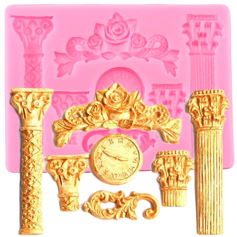 

В стиле барокко цветок рельеф торт границы силиконовые формы римские колонны часы конфеты глины пресс-форма для шоколада инструменты для у...