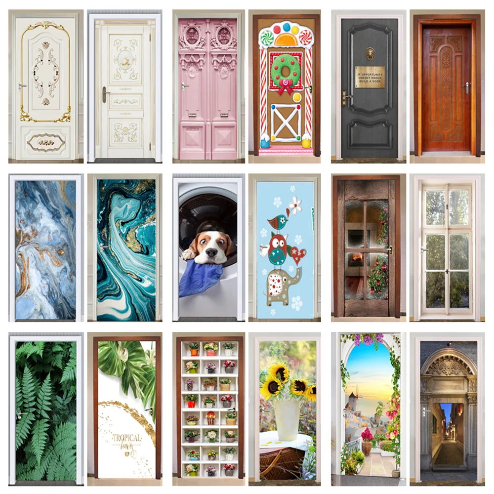 

Washing Machine Puppy Dog Waterproof Sticker On The Door New Doors Poster Self-adhesive Stickers Bath Wardrobe Kitchen Decor