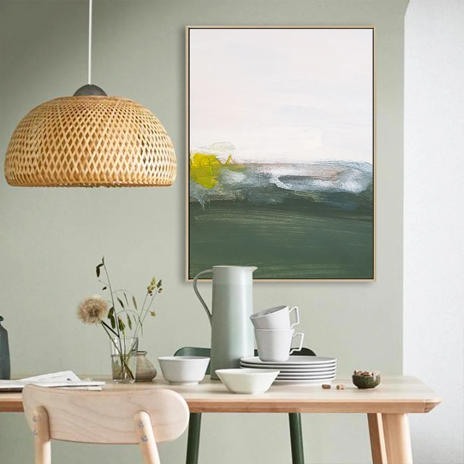 Современная абстрактная картина маслом с зеленым принтом картины на холсте