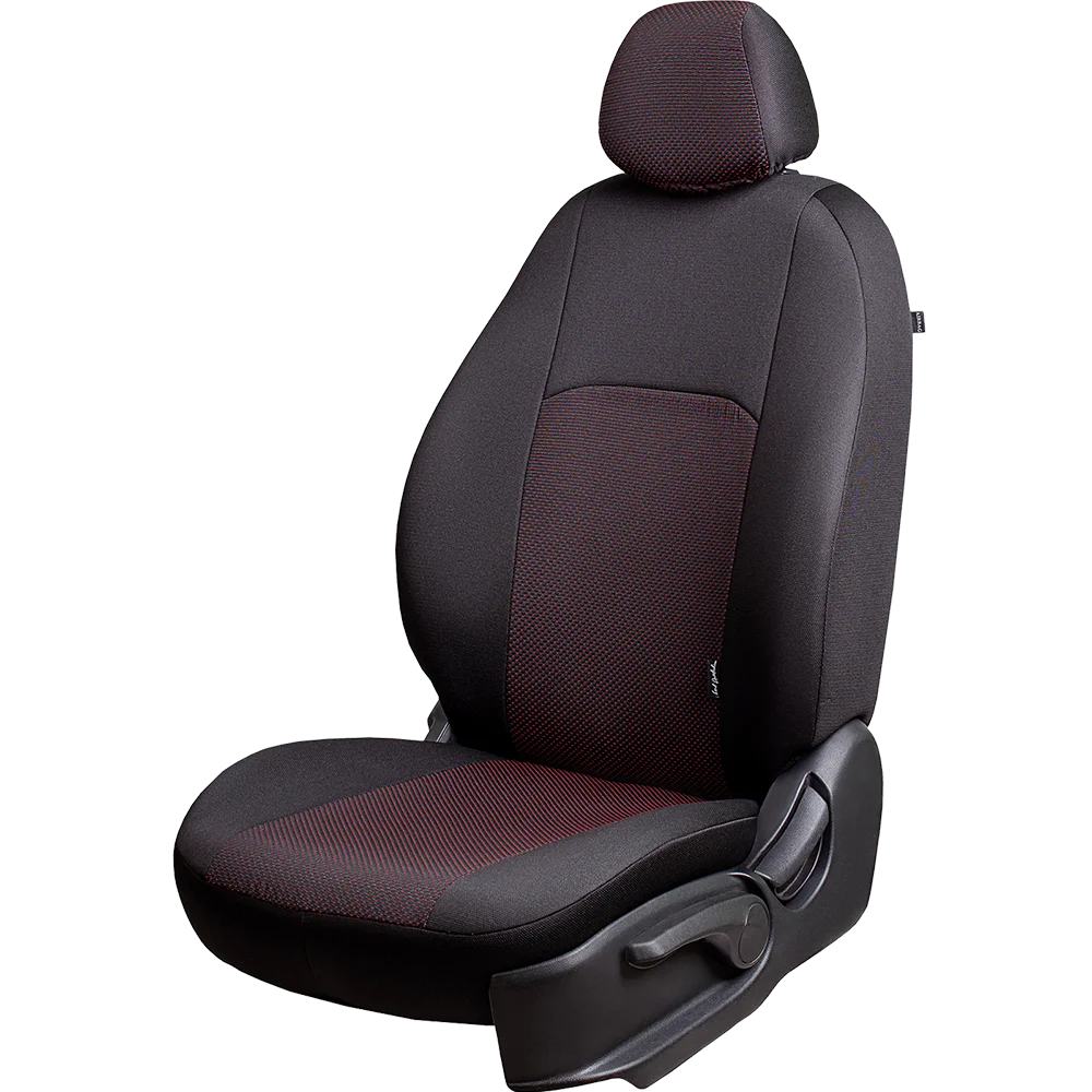 Ford Focus -2 08.2004-06.2011 к.Ghia/Titanium РЗСиС60/40+подлок. 3Г Дублин Жаккард Чёрный / Ёж Красный -