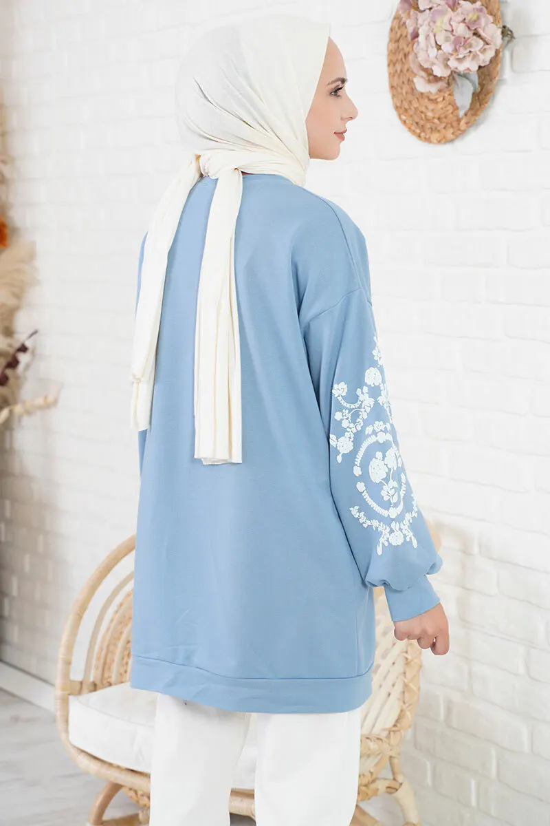 Ethnic Floral Printed Tunic with Sleeves Turkey Muslim Fashion Hijab Dress Islam Clothing Dubai Istanbul Istanbulstyles 2021