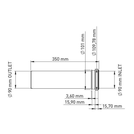 Скрытый резервуар Ø 90*350 мм 90 отверстие сточных вод прямой PPIE | Обустройство дома