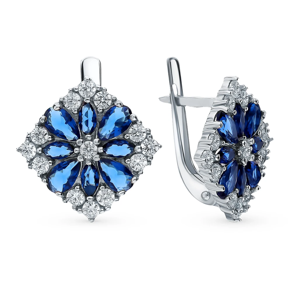 Серебряные серьги с кварцем и фианитами SUNLIGHT проба 925|Серьги-клипсы| |