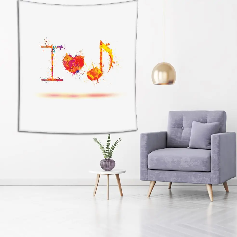Гобелен I Love Music Design Elements красочный красный желтый оранжевый Note художественный