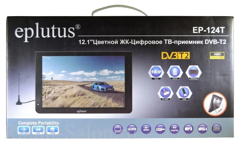 Автомобильный телевизор Eplutus EP 124T работает в формате цифрового вещания DVB T2