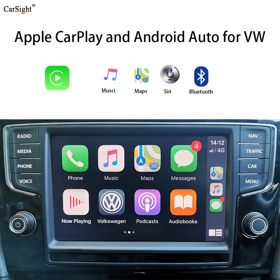 Решение CarPlay для VW MK7 Golf Touran Car Play Google Maps App TXT Message Siri Voice Apple Library Spotify Music|Кабели