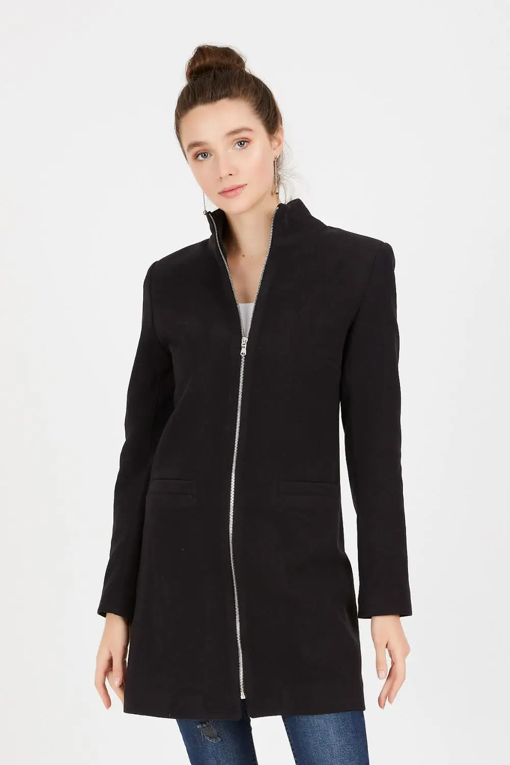 

European Size 2 x [S, M, L, XL] = 8 ITEMS / Lot: Women's Wool Cashmere Coat With Zippered Brand Name NFree