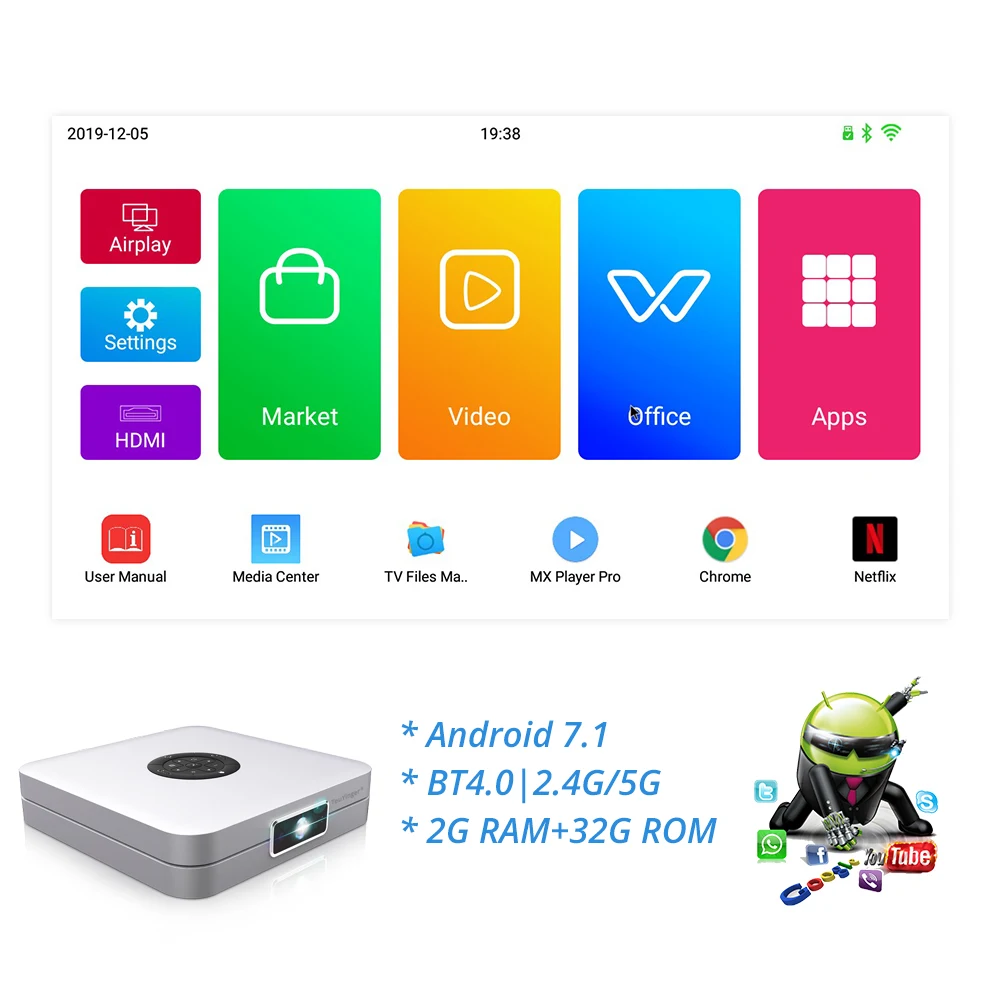 Проектор TouYinger K2 DLP на Android с поддержкой Bluetooth Wi-Fi 2 + 32 ГБ |