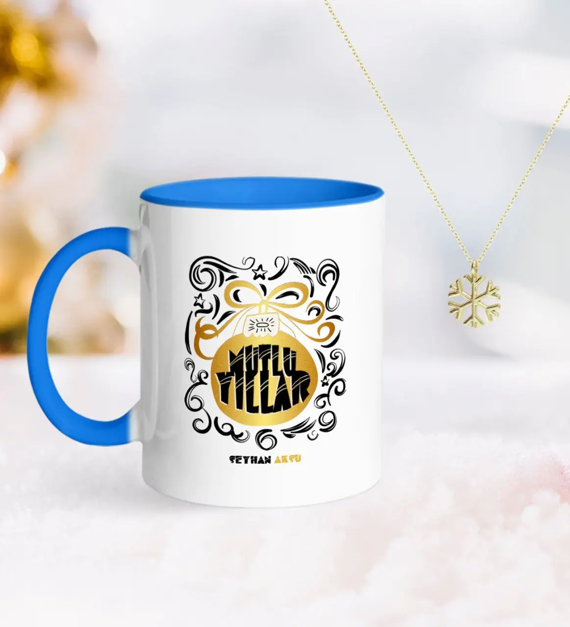 

Персонализированное ожерелье с голубой чашкой и снегом на Рождество и день рождения-9