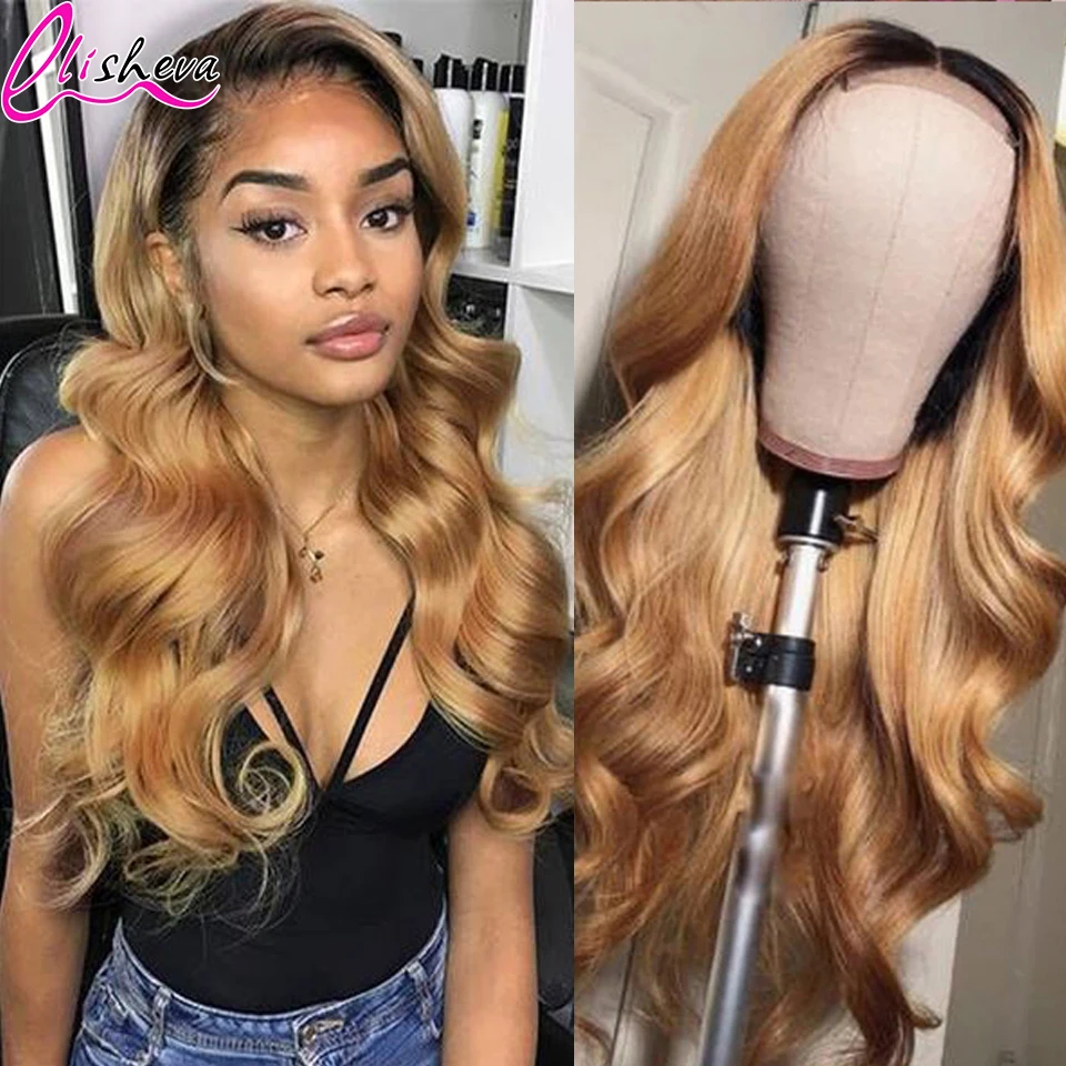Body Wave Human Hair Lace Front Wig Ombre Human Hair Wigs 1B 27 Honey Blonde Wig Pre Plucked Lace Wig For Women Human Hair 180%