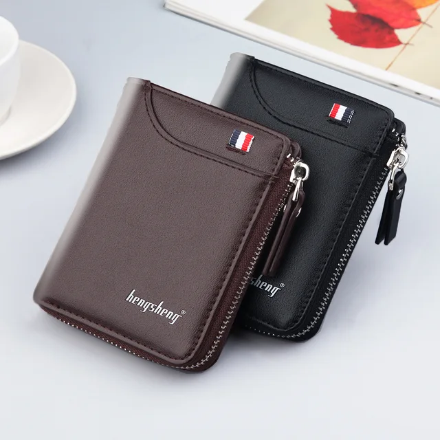 Wallet for Men Short Casual Carteras Business Foldable Wallets PU Leather Male Billetera Hombre Luxury Small Zipper Coin Purse 4