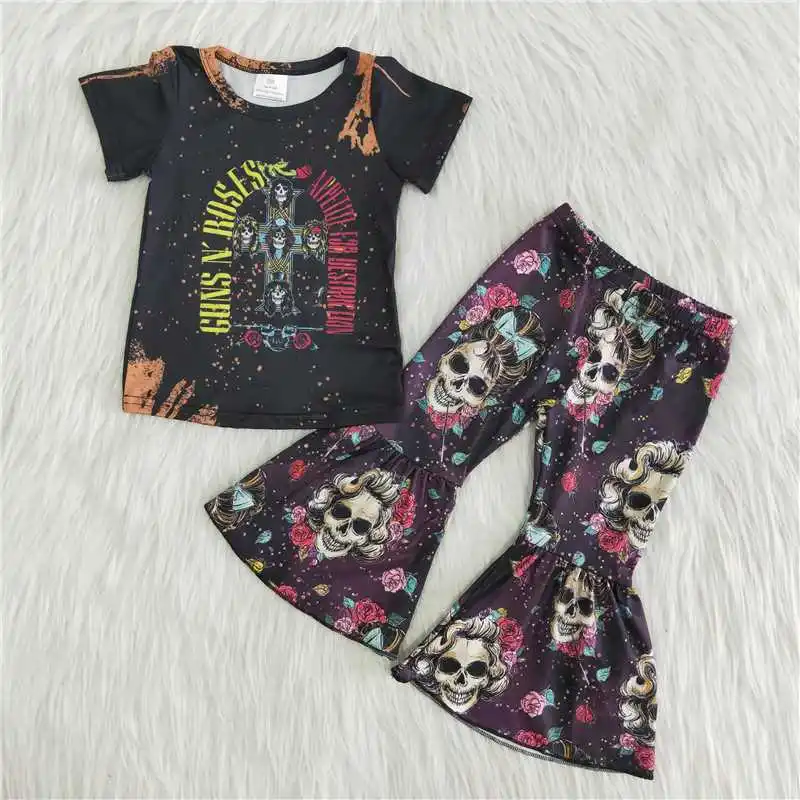 pajamas for newborn girl  Horror cartoon kids wear 2021 hot sale Christmas Eve nightmare outfit baby girl bell bottom fashion 2-piece set newborn clothes set