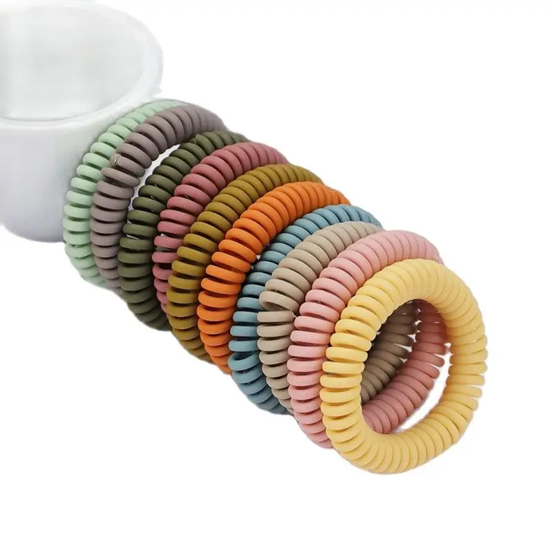 

10Pcs Lot Women Thick Big Telephone Wire Rubber Bands Stretchy Candy Colors Frosted Spiral Coil Ropes Solid Hair Ties