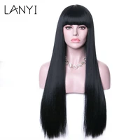 long straight black wig synthetic wigs with bangs 25 inches for women daily use cosplay wigs female lolita fashion