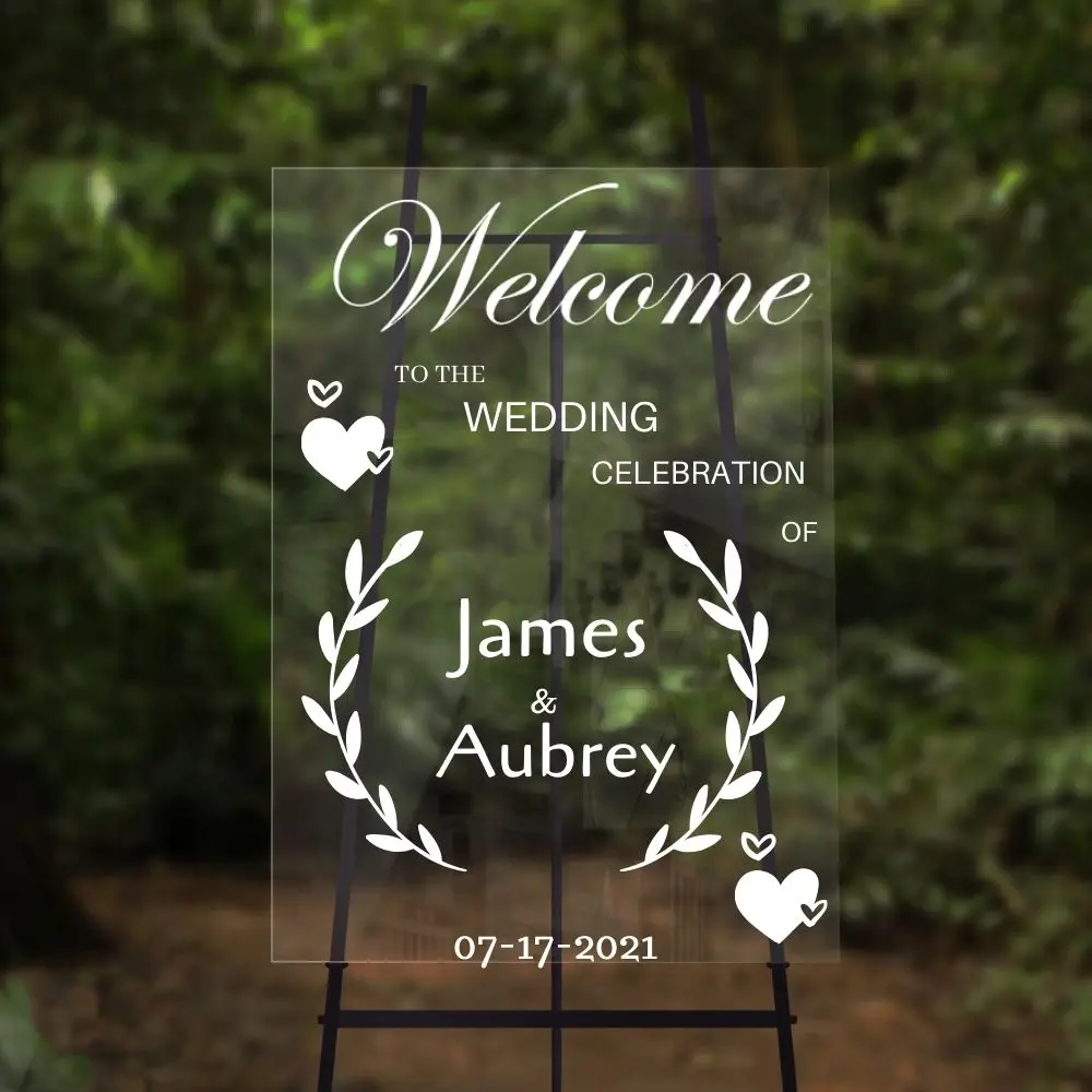 Lovely Design Wedding Customizable Name Welcome Signage Sticker Template Welcome Board Removable Sticker A006793