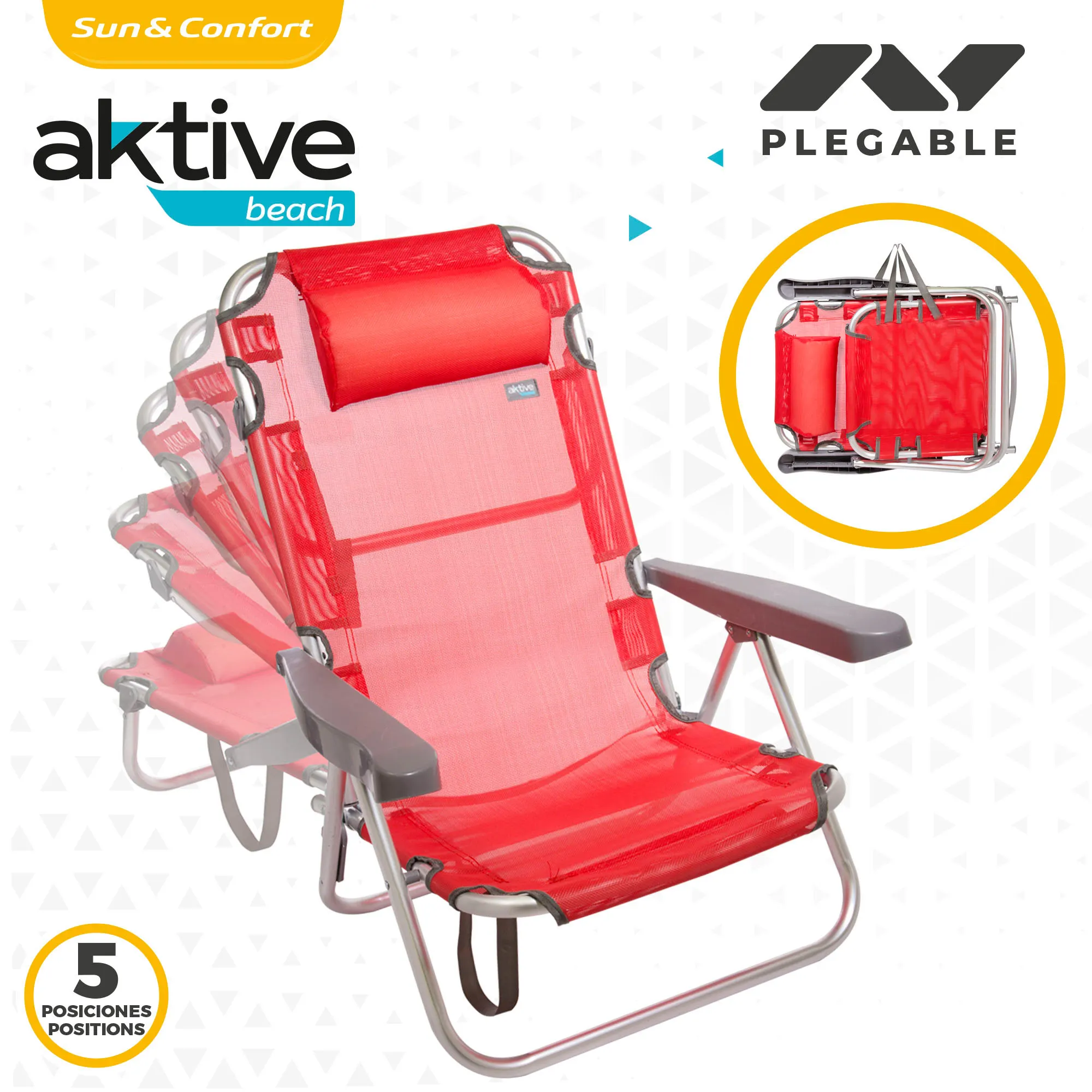 Precio Silla Plegable Multiposición Aluminio Aktive Beach 62x48x83cm Rojo, Silla De Playa, Silla Playa Portatil, Silla Plegable Camping