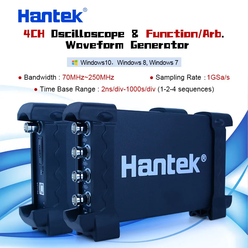 Hantek 4CH USB осциллографы для ПК 1GSa/s 2 мВ-10 В/див 250 МГц Ручной осциллограф 200MSa/s DDS