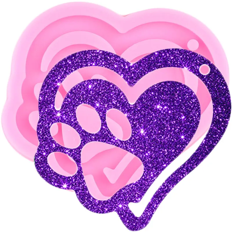 

Shiny Glossy Heart Paw Keychain Mold DIY Handmade Charms Pendant Molds Resin Craft Epoxy Jewelry Necklace Silicone Mold