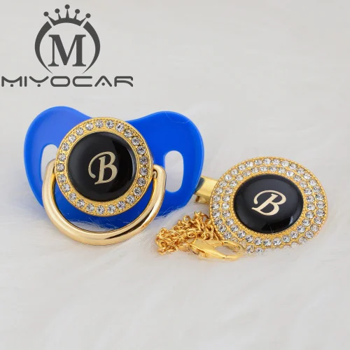 MIYOCAR, золотое, серебряное название, инициалы, Буква B, красивая, шикарная соска и соска, клипса, BPA бесплатно, пустышка, блестящая, уникальный дизайн, LB - Цвет: LB-6  6-18M