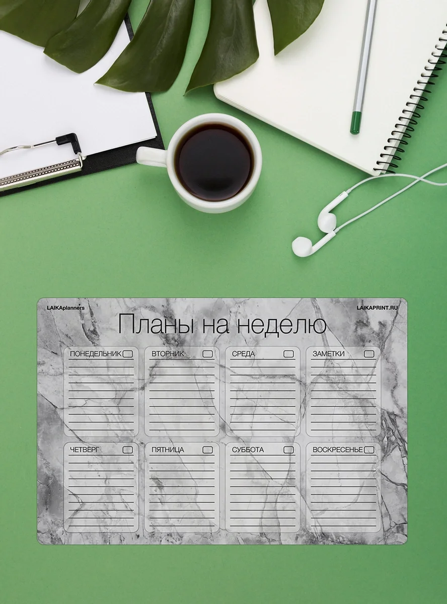 Планер магнитный LAIKAplanners на неделю &quotМрамор&quot с маркером размер 20*30 см |