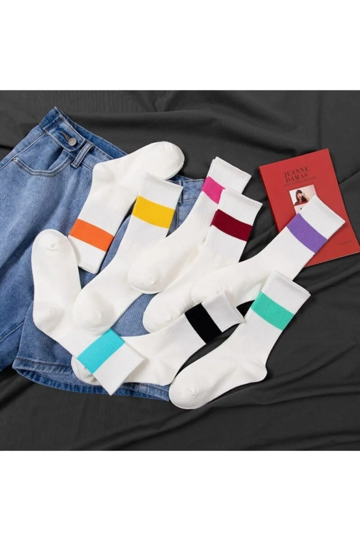 8 Pairs Multicolor Unisex College Tennis Socks