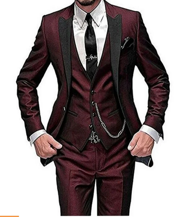 

Italian Colorful Classic Purple Tuxedo Groom Prom Pink Dress Wedding Dress Elegant Slim Men's Suit Set 3 Piece(Jacket+Pant+Vest)