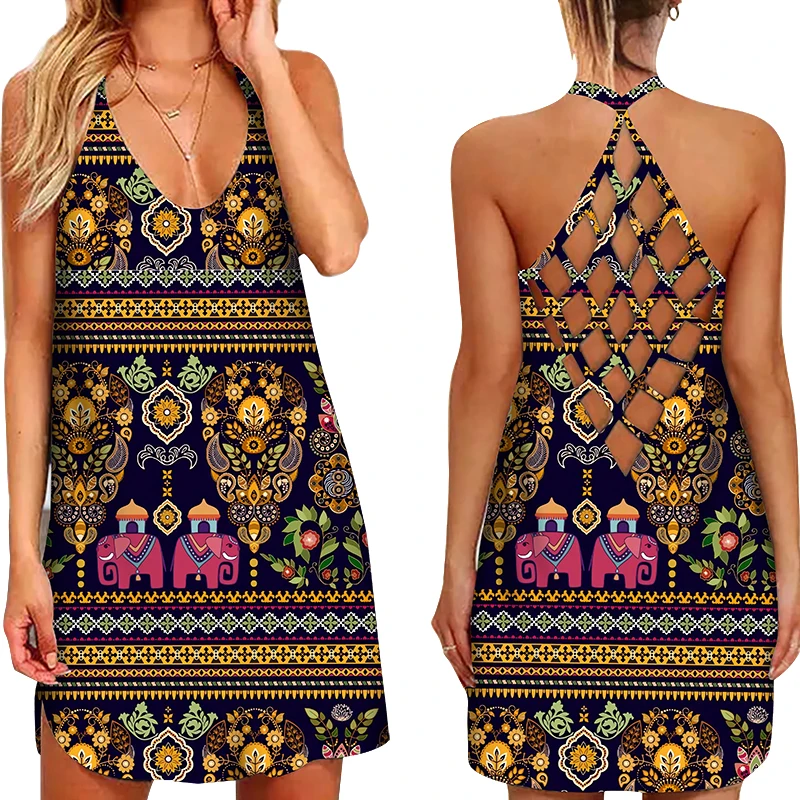 Женское платье-мини в богемном стиле повседневный свободный пляжный сарафан без