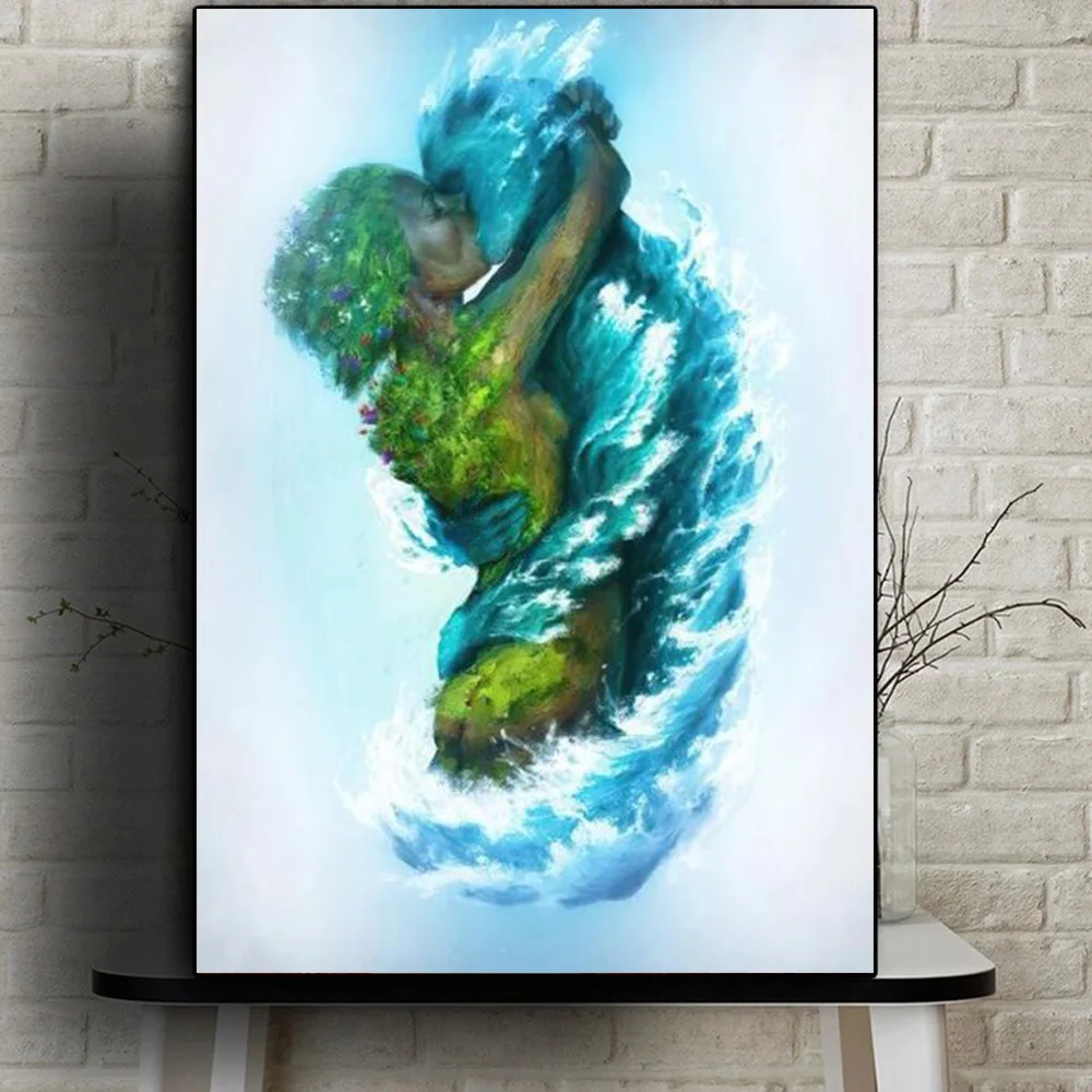 

Abstract Art Sea And Land Couple Kiss Canvas Painting Wall Art Poster Prints Surrealism Pictures For Living Room Decor Cuadros