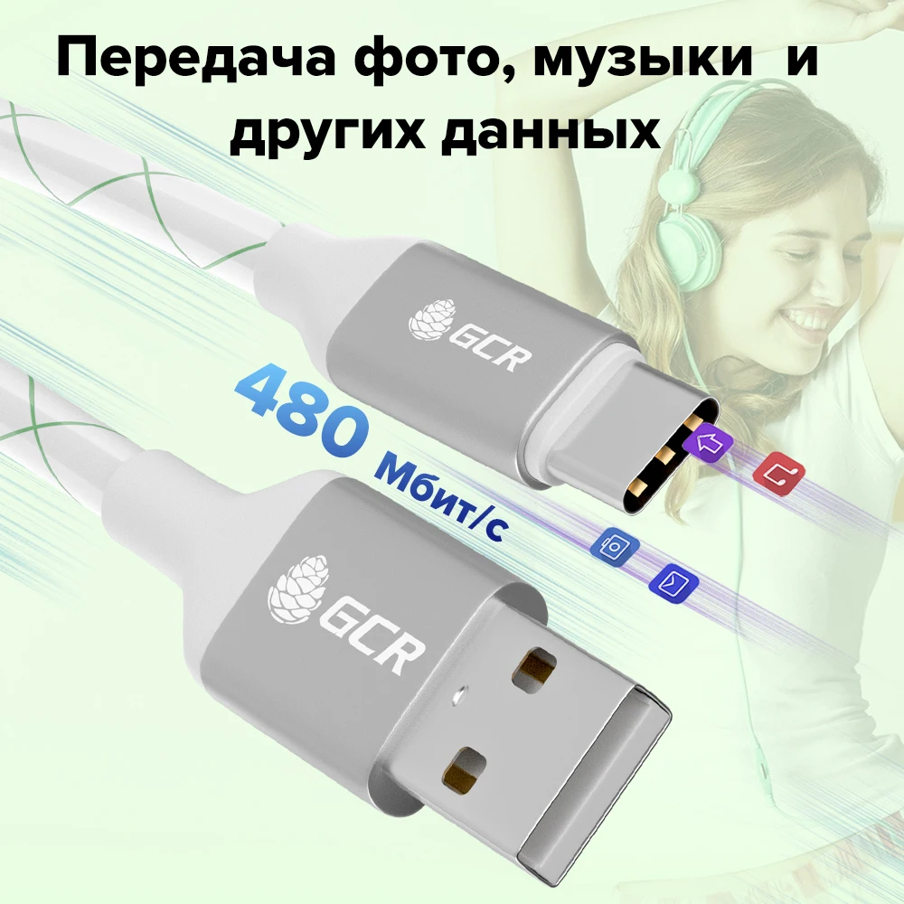 GCR Кабель USB Type C быстрая зарядка для телефона Android Samsung Xiaomi fast charging for планшет Quick