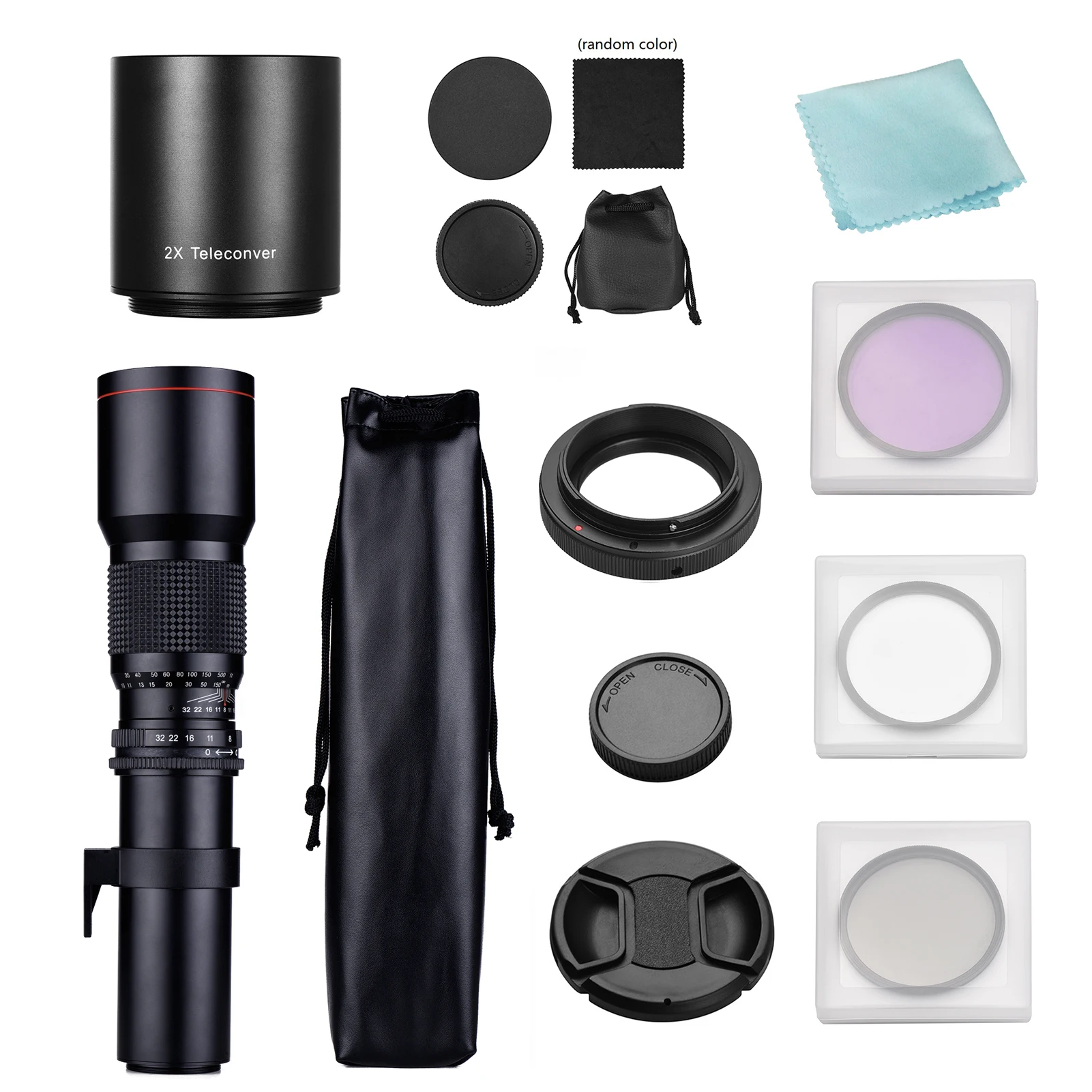 Супер телеобъектив для камеры 500 мм F/8 0-32 ручной зум T-Mount UV/CPL/FLD фильтры 2x500