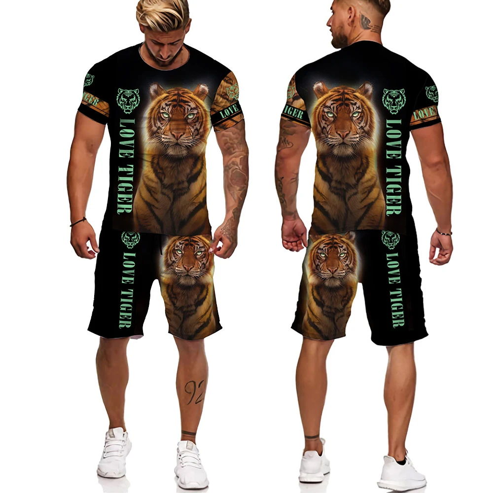 Футболка и шорты для мужчин костюм с экстравагантным тигром спортивная одежда 3D