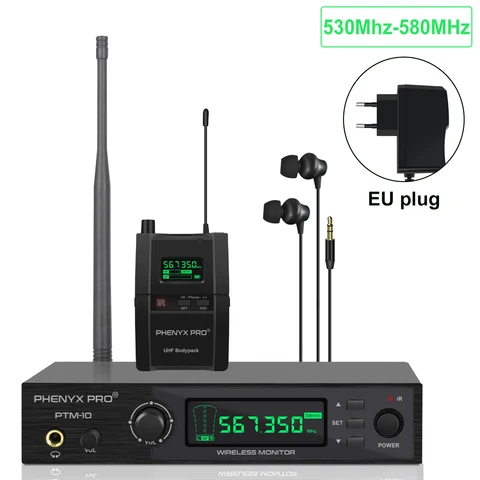 Беспроводная система Phenyx Pro In Ear Monitor, УВЧ стерео аудио передатчик и приемник Bodypack 900 МГц/500 МГц, металлическая искусственная кожа