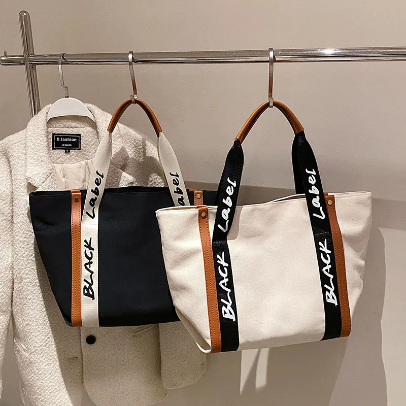 

2022 New Canvas Large-Capacity Brand Letter Printing Versatile Western-Style High-Quality Texture Women'S Shoulder Tote Handbag