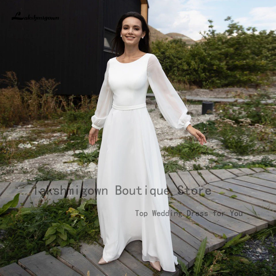 Lakshmigown Simple Chiffon Long Sleeve Wedding Dress Boho 2022 Boda Floor Length Bridal A Line Wedding Gowns Beach Summer bridesmaid dresses