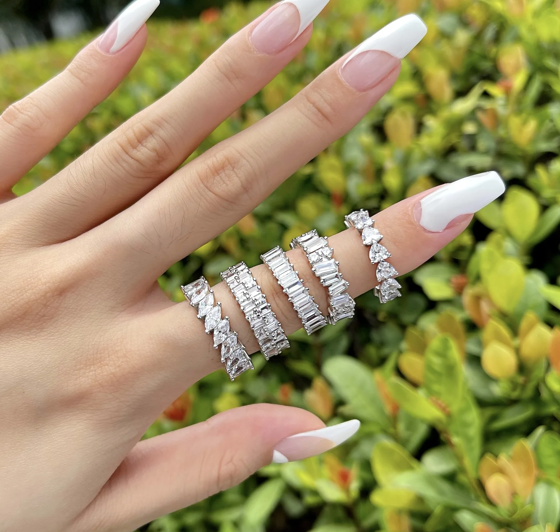 

2022 New Arrivals Luxury Princess Emerald Cut silver aesthetic Eternity Band Ring for Wedding Women Party Gift Jewelry