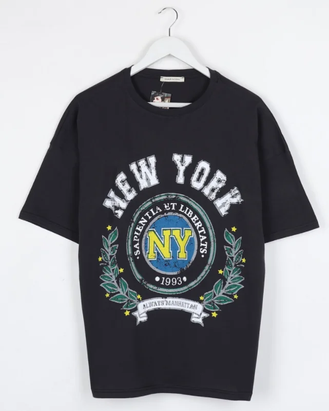 

New York Printed Black Oversize Women Tshirt