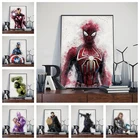 Постер на холсте Marvel с супергероями, акварелью, Мстители, Железный человек, треснувший фон, Настенная картина, домашний декор, подарок