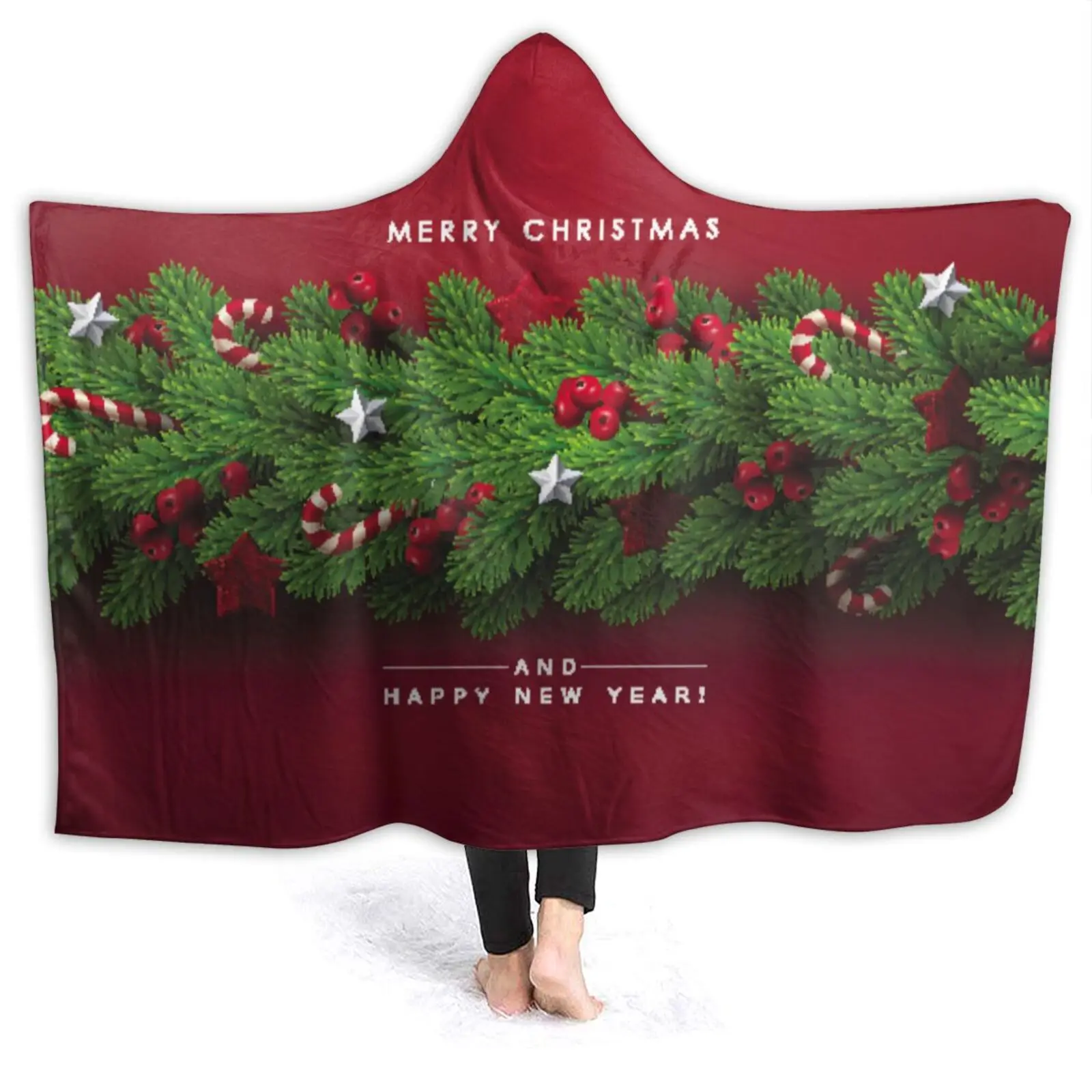 

Merry Christmas Microfiber Hooded Blanket Sherpa Fleece Cartoon Wearable Dog Cub Thick Throw Blanket On Sofa