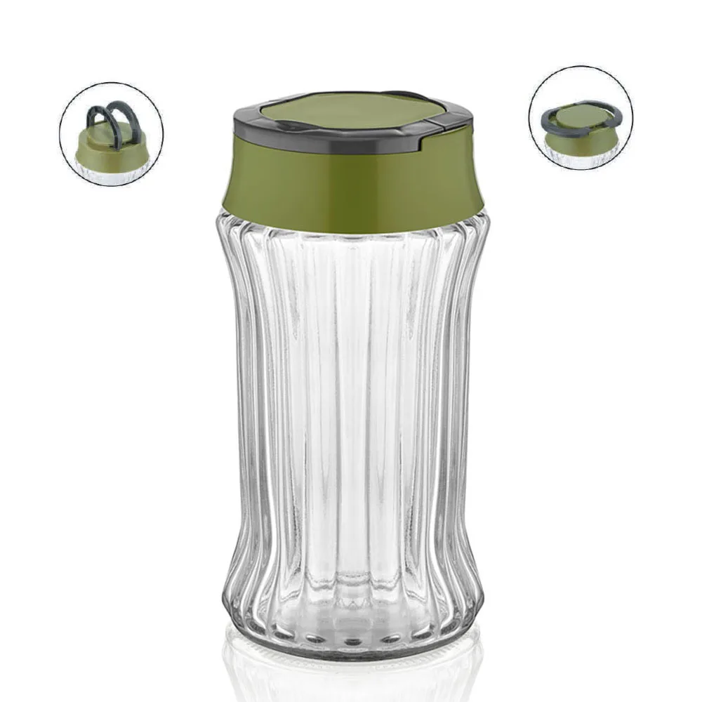

Striped 1000CC 1500CC 2000CC Glass Spice Jar With Stylish Looking Multi-Purpose Use Gray Red Green Color