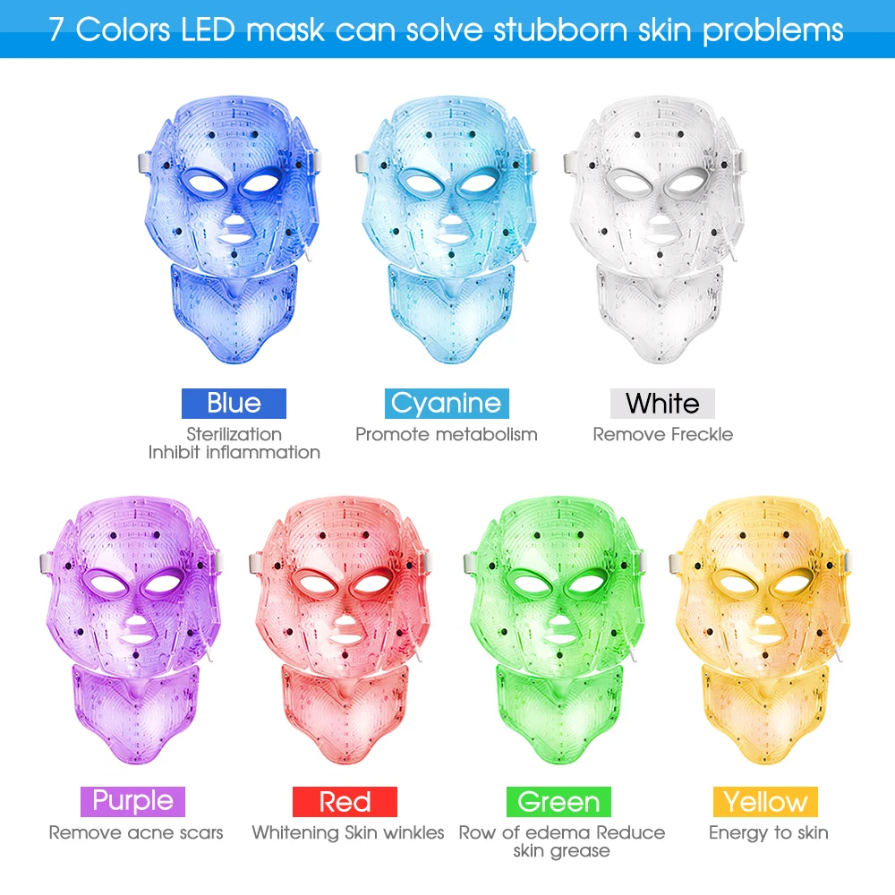 Светодиодный Фотон Маска для лица 7 цветов светильник маска красоты машина