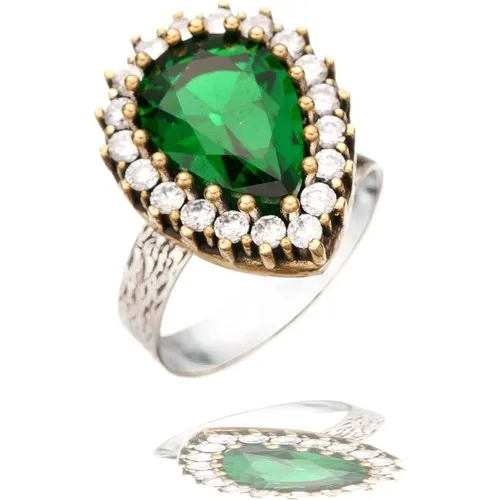 

Call Silver Green Jade Emerald Stone Hurrem Sultan Authentic Women's Adjustable Ring Model HBCV00000GJFAC