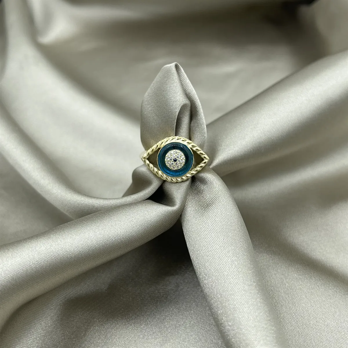 

Gold Plated Adjustable Glass Eye Ring