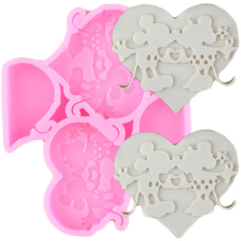 

Disney Mickey Kiss Straw Topper Silicone Molds Heart Jelly Candy Chocolate Fondant Mould Mouse Head Keychain Epoxy Resin Moulds